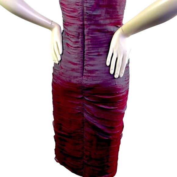 TADASHI Collection Wine & Teal Ruched Chiffon Cocktail Dress Off Shoulder Size 6 - Picture 13 of 16